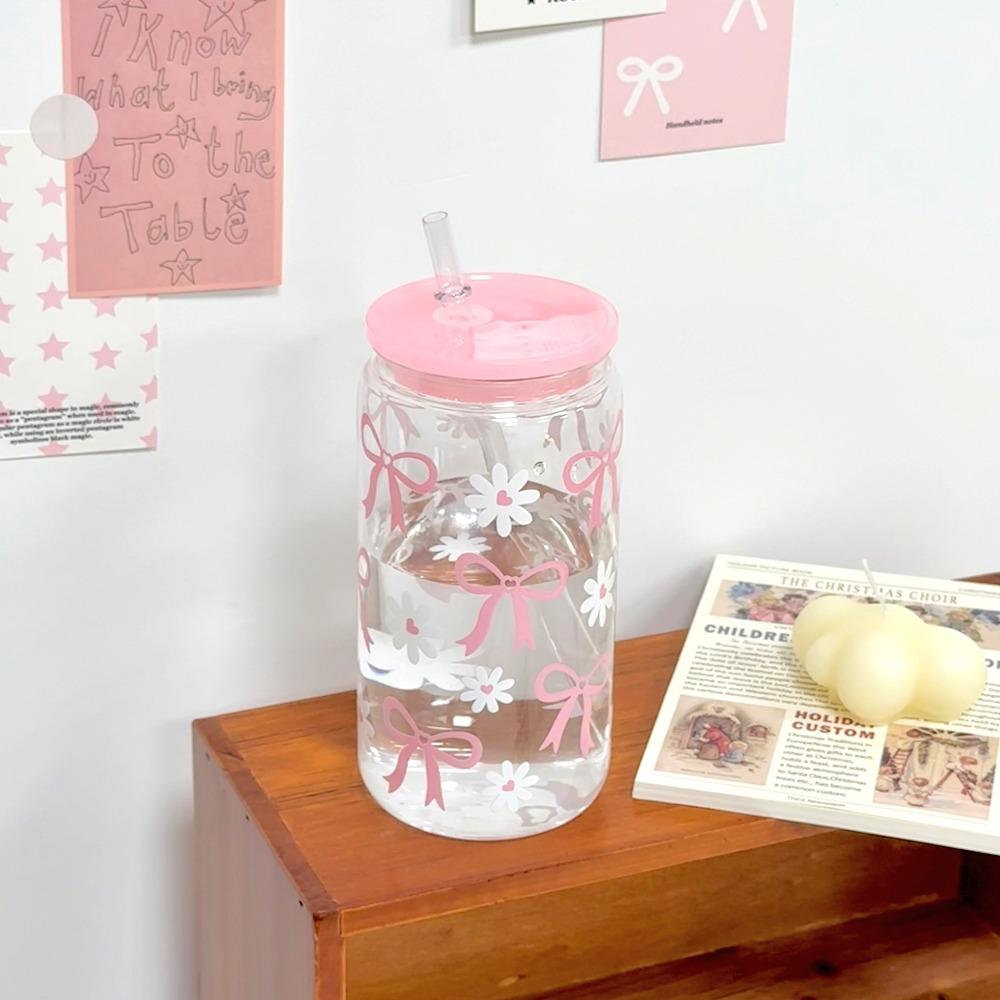 

Simple Plastic Water bottle Bowknot Pattern 500ml Aesthetic Tumbler Cup Large Capacity Heat-resistant Coffee Cup for Students