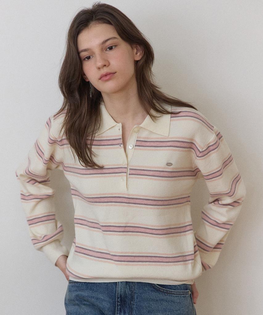 OURHOPE Multi-Stripe Collar Knit - Ivory