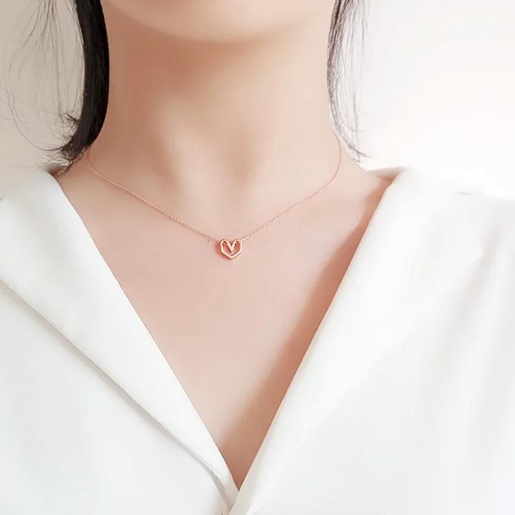 Korean 925 Sterling Silver New Ladies Fashion Jewelry Luxury Love Heart Charm Pendant Necklaces For Women Wedding Party Gift