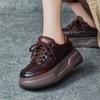 Bread soled women's shoes 2025 autumn new item cowhide British handmade lace up thick soled board shoes single shoe