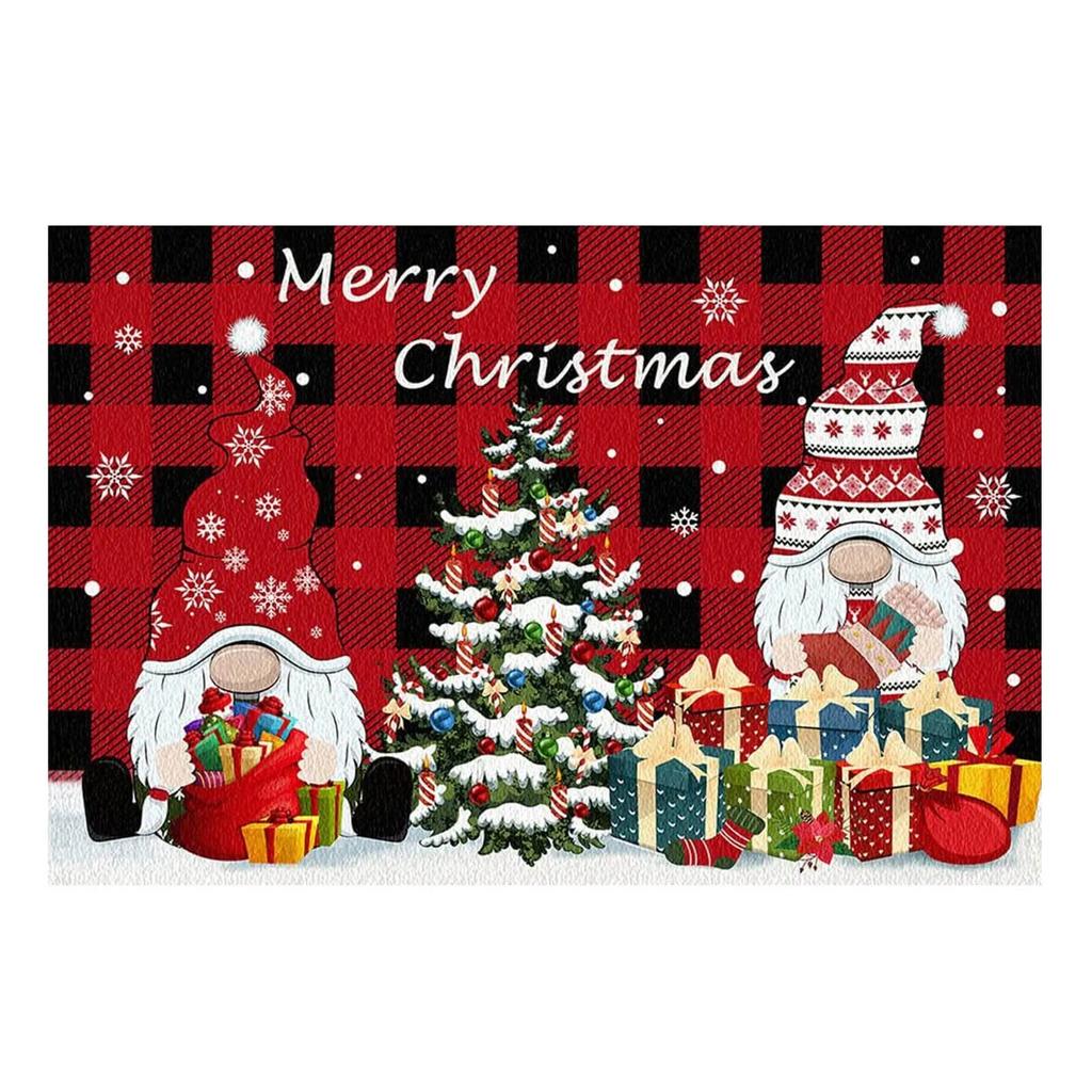 VIKAMA Blue Christmas Dwarf Crystal Velvet Carpet Entrance Welcome Mat Living Room Bedroom Kitchen Winter Home Decor Mat