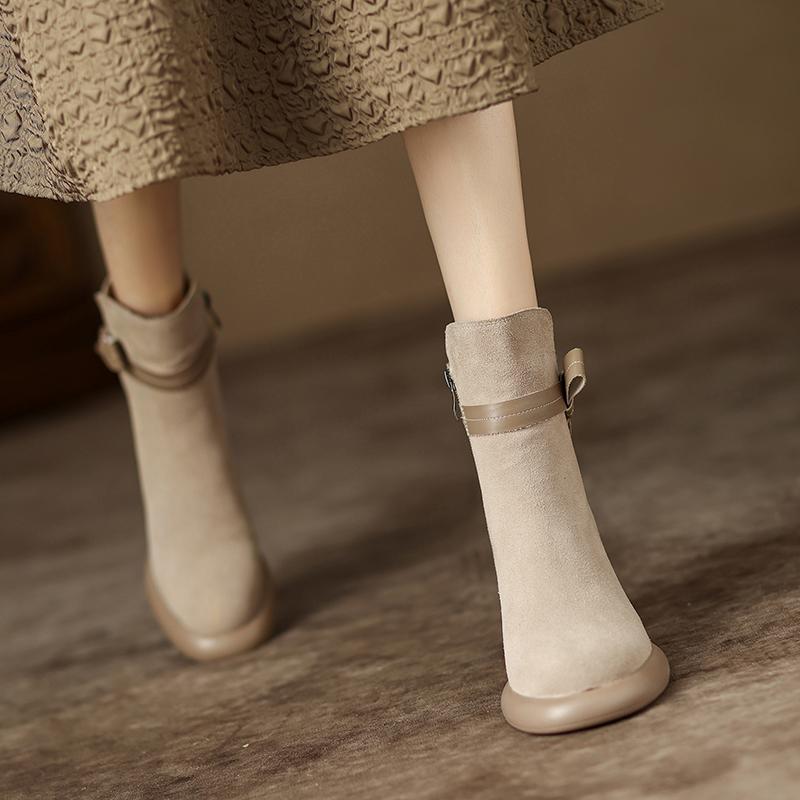 Fashion 2025 New Autumn Women Boots Round Toe Chunky Heel Cow Suede Leather Women Shoes Short Modern Boots Daily Shoes Platform Boots