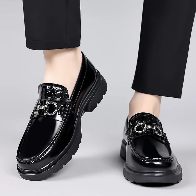 New Men's Luxury Leather Shoes Genuine Leather Dress Shoes Fashion Loafers Slip-on Comfy Casual Business Shoes Fomal Mocassins