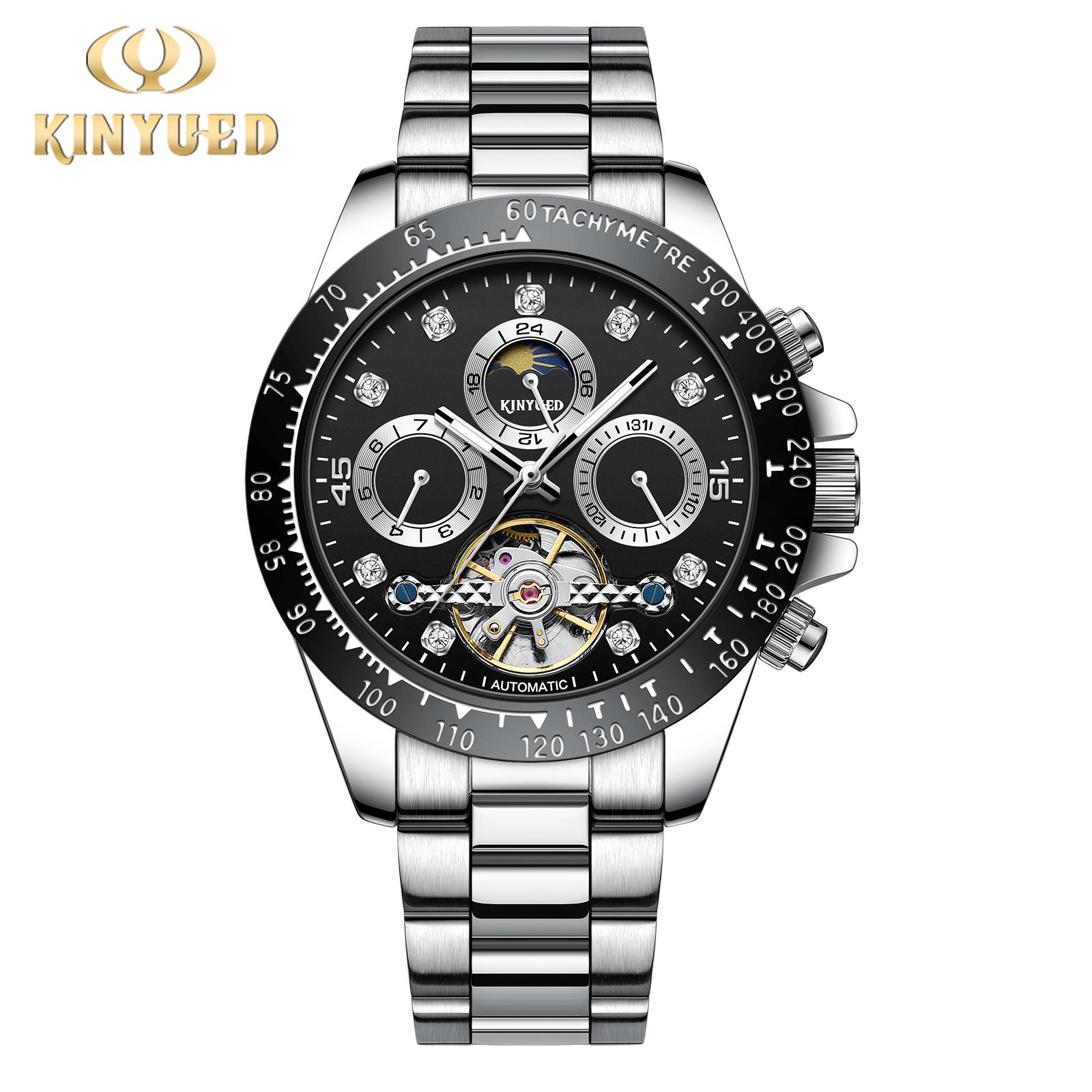 KINYUED 2026 New Men s Automatic Mechanical Watch Stainless Steel Waterproof Watch серебряный/чёрный
