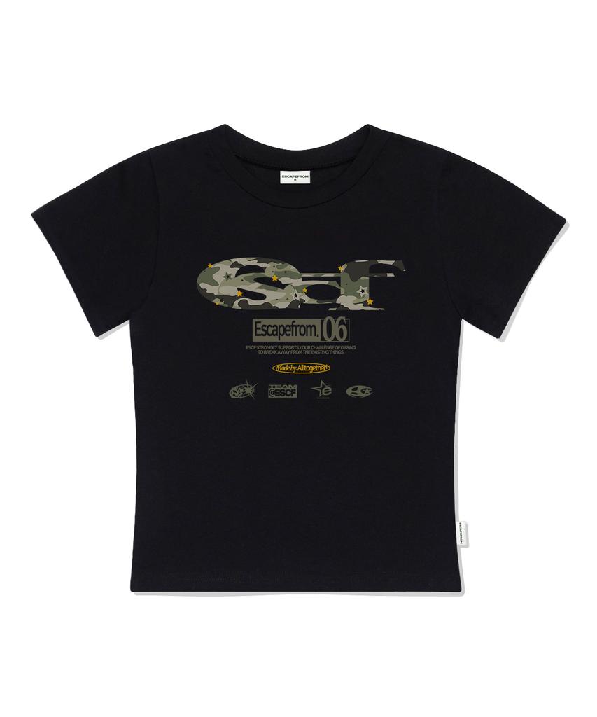 ESCAPEFROM Star Camo Escf Logo Collage Print Slim Fit Short Sleeve T-Shirt Black