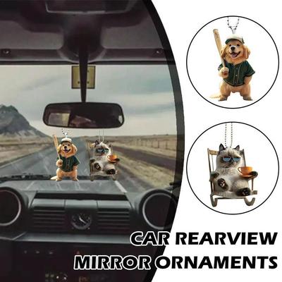 2D Cute Cartoon Dog Car Pendant Car Rearview Mirror Interior Decoration Hanging Ornaments Acrylic Children Toys Holiday Gifts