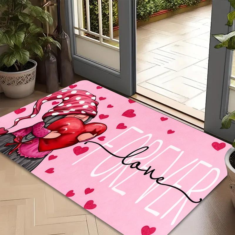 Curious Elf Welcome Floor Mat, Flannel Material, Durable Carpet, Valentine's Day Themed Interior Decor