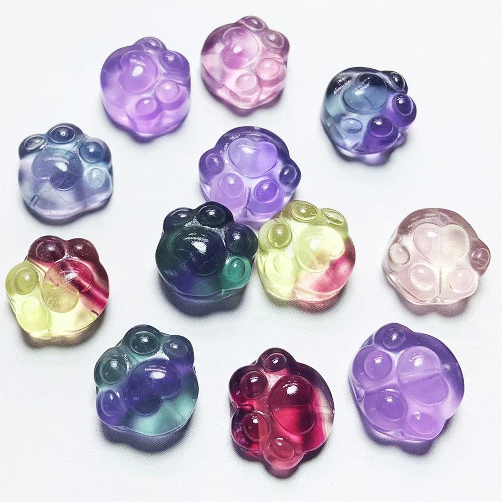 Fluorite Couleur Naturelle Patte de Chat Sculpture Cristal Pierre Reiki Guérison Traitement Pierre Précieuse Ornement Décoration Maison Bijoux DIY Collier
