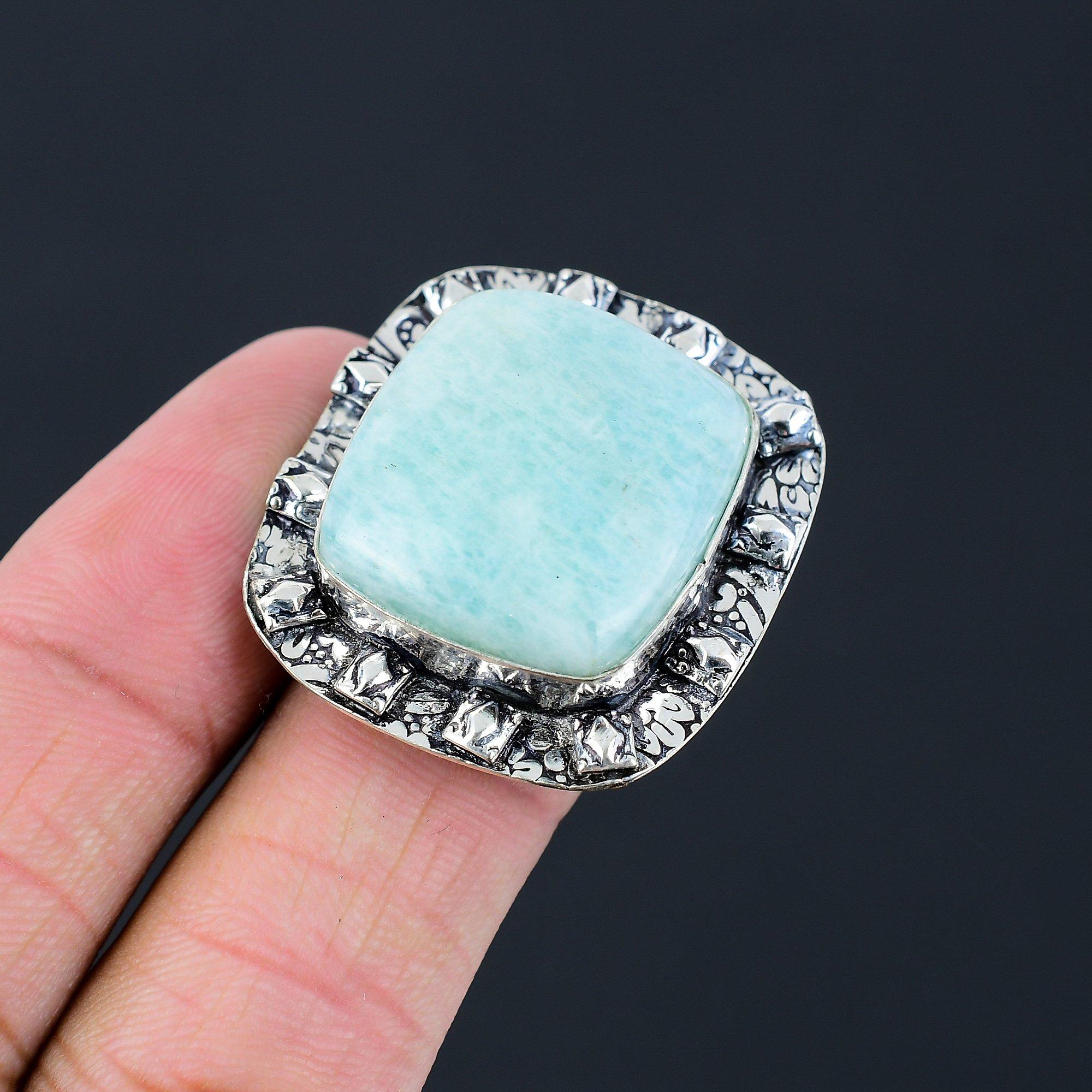 Daughters Day Sale 925 Silver Natural Amazonite Birthday Promise Ring Size 7.5 7.5