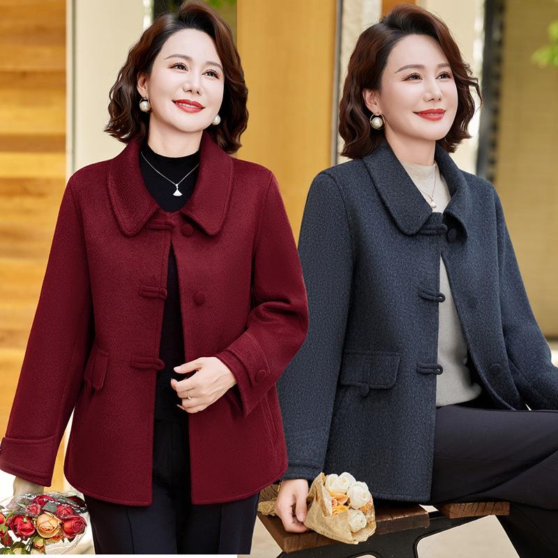 New Autumn/Winter Stylish Double-Sided Wool Coat for Middle-Aged Women - Slim Fit, Short, Age-Reducing, Versatile.