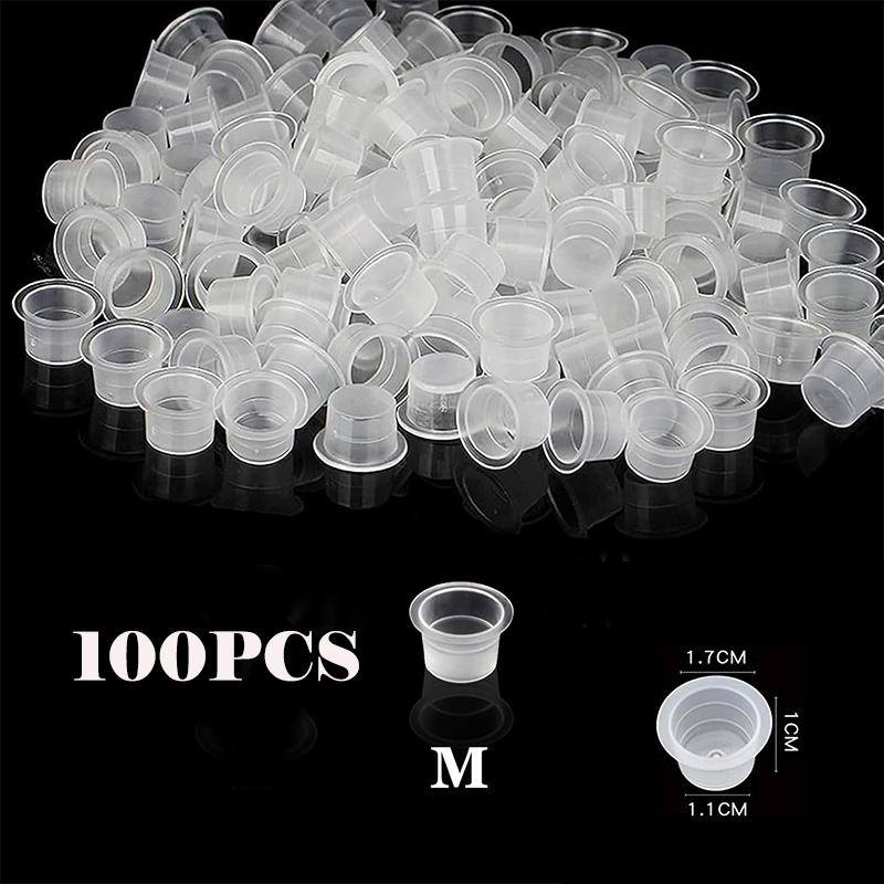 DM 100PCS Disposable Tattoo Ink Cups Plastic Pigment Clear Holder Container Caps Tattoo Permanent Makeup Microblading Supply