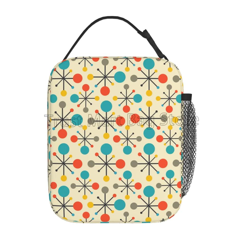 Mid Century Fifties Modern Atomic Retro Colors Insulated Lunch Bag Resuable Thermal Lunch Box Portable Cooler Bento Tote Bags