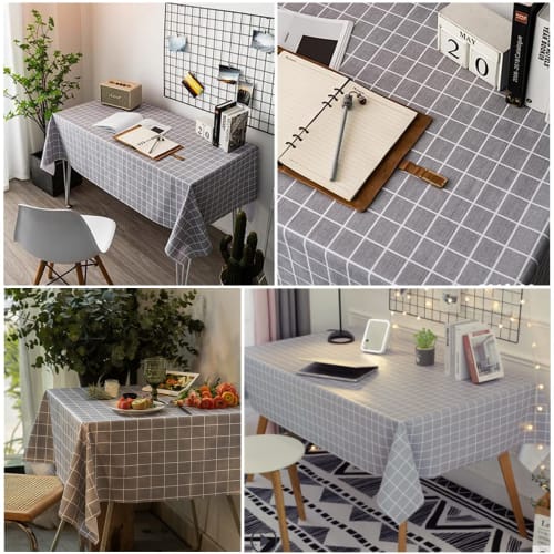 Forhomelife Waterproof PVC Tablecloth, Rectangular, Nordic Style, Heat-Resistant, Non-Slip, Adjustable Length, Water-Repellent, Stylish, Gray, Plaid P