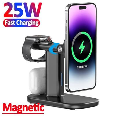 Otočný 25W magnetický stojan na bezdrôtovú nabíjačku 3 v 1 Macsafe pre iPhone 14 13 12 Pro Max Apple Watch Airpod rýchlonabíjacia stanica