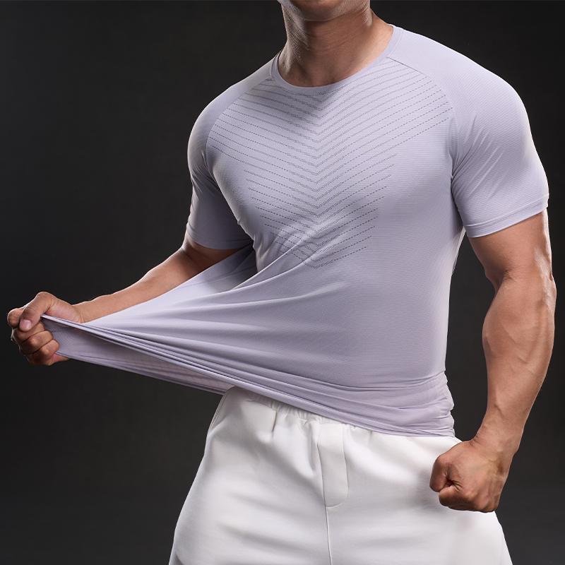 Solid Color American Style Casual Short-sleeved T-shirt Fashion Sports Slim Elastic Fitness Outdoor Round Neck T-shirt