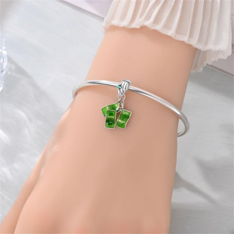 925 Silver US Dollar Wealth Freedom Rich Money Bag Pendants Charms Beads Fit Original Bracelets DIY Jewelry