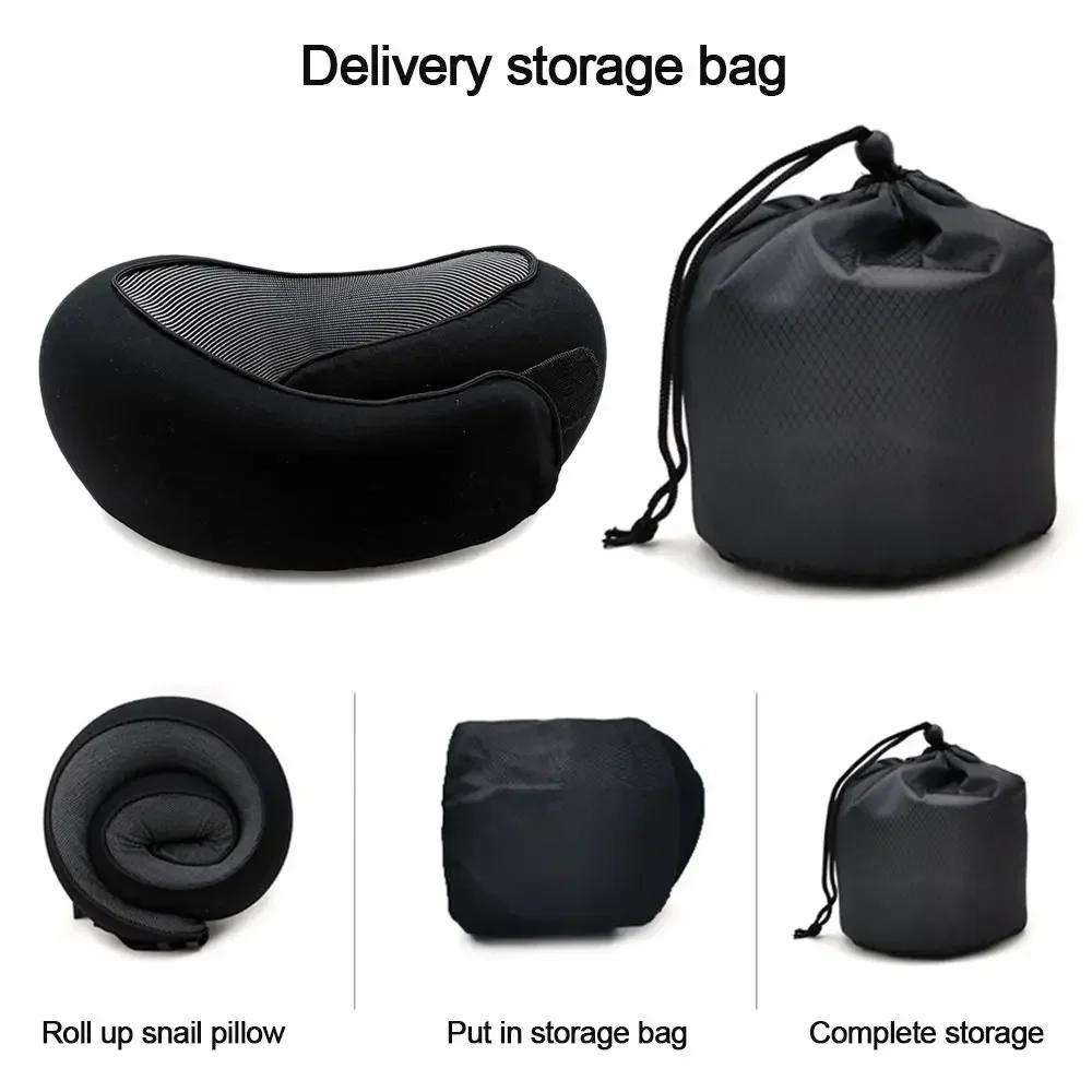 U Shaped Travel Neck Pillow Memory Foam Pillow Adjustable Neck Support Soft Head Rest Airplane Cushion with Drawstring Bag