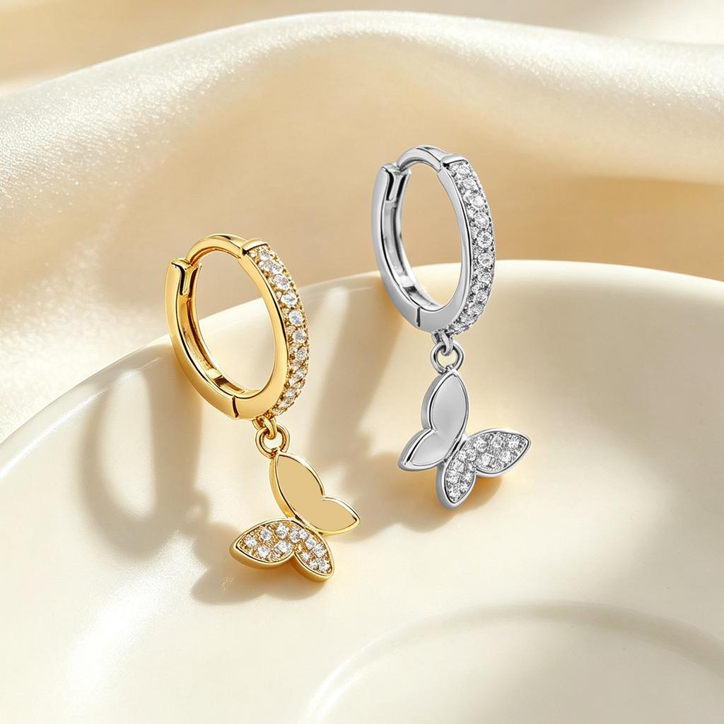 925 Sterling Silver Huggie Hoop Earrings Cactus Diamond Zircon Classic Gold Plated for Women for Weddings or Gifts