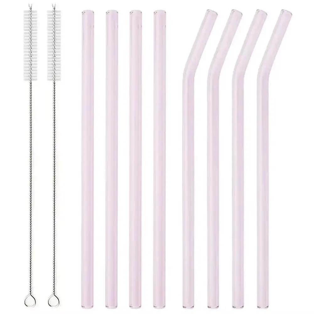 200*8mm Reusable Glass Straw Set High Borosilicate Smoothie Cocktails Straw Healthy Eco Friendly Drinking Straw with Clear Brush