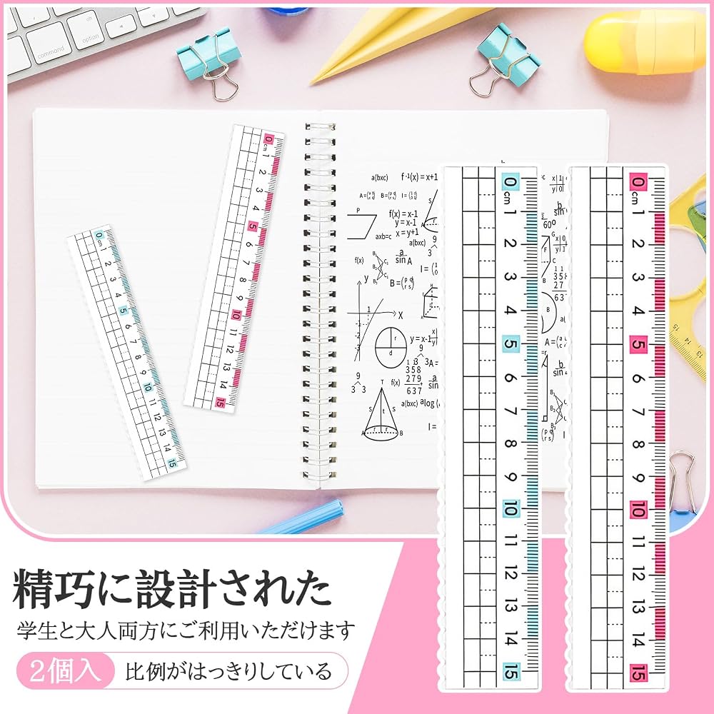 RHOOZ Ruler Set 2pcs 15cm Transparent Plastic Measuring Tool for Kids (Red, Blue x1)