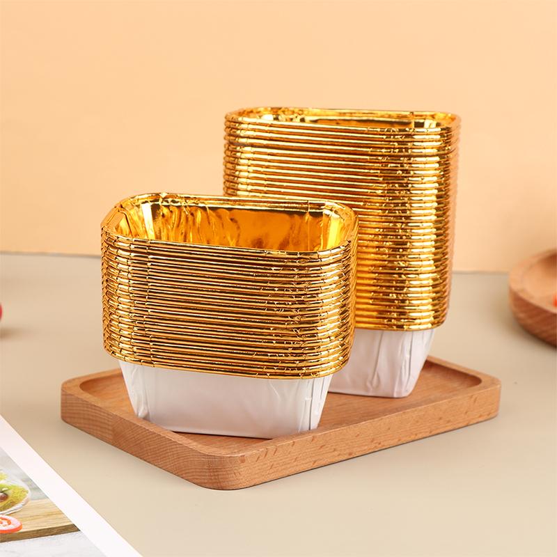 50Pcs Rectangular Aluminum Foil Tin Paper Cup Baking Cup Dessert Box Cake Box