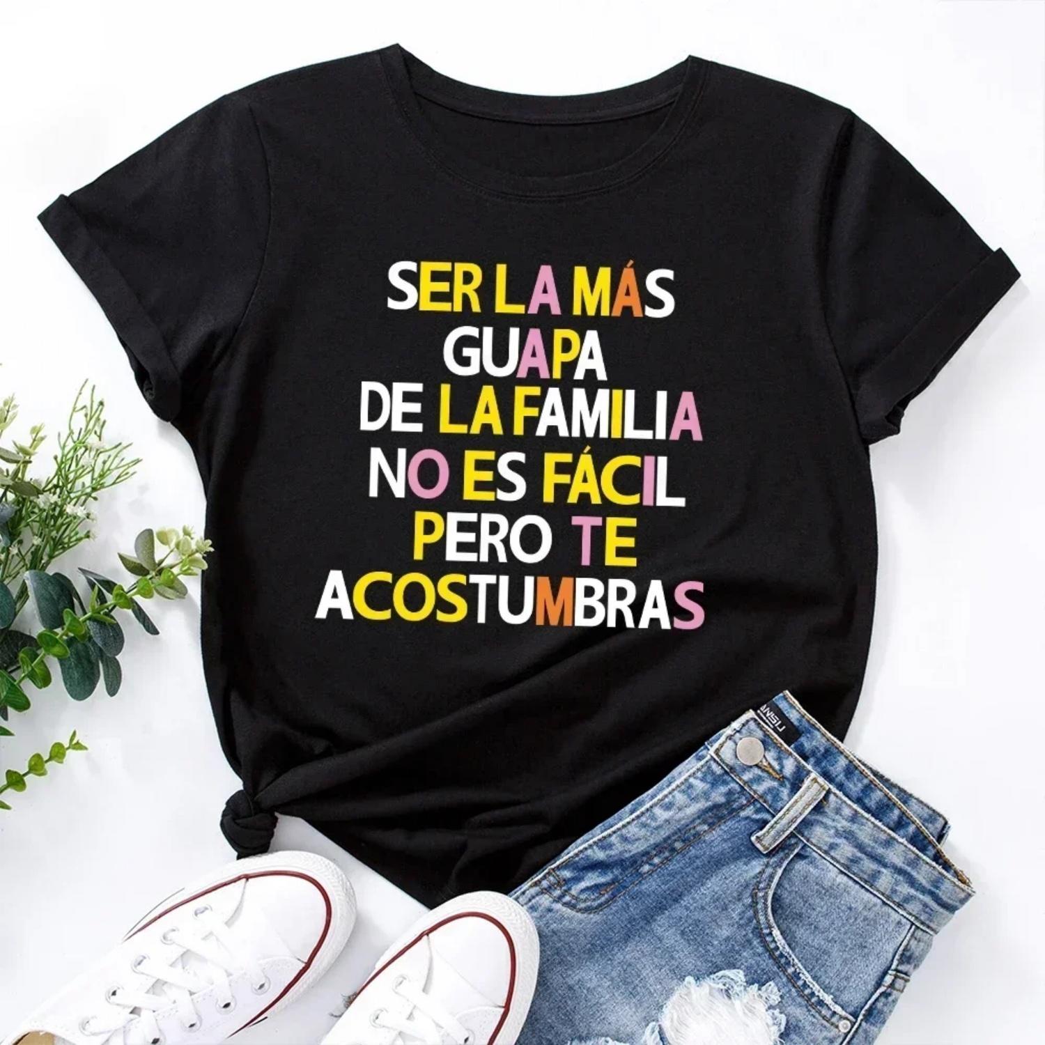 2025 Summer Women T Shirt Simple Spain Letter Print Female Short Sleeve T-shirt Harajuku Woman Tops Ladies Tees S чёрный