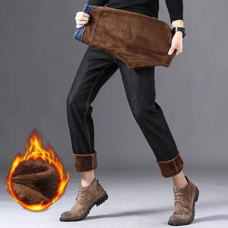 Męskie Jeansy Termiczne jeansy Biznesowe Jeansy Ciepłe Podszyte Ciepłe Proste Spodnie Jeansy Plus Size