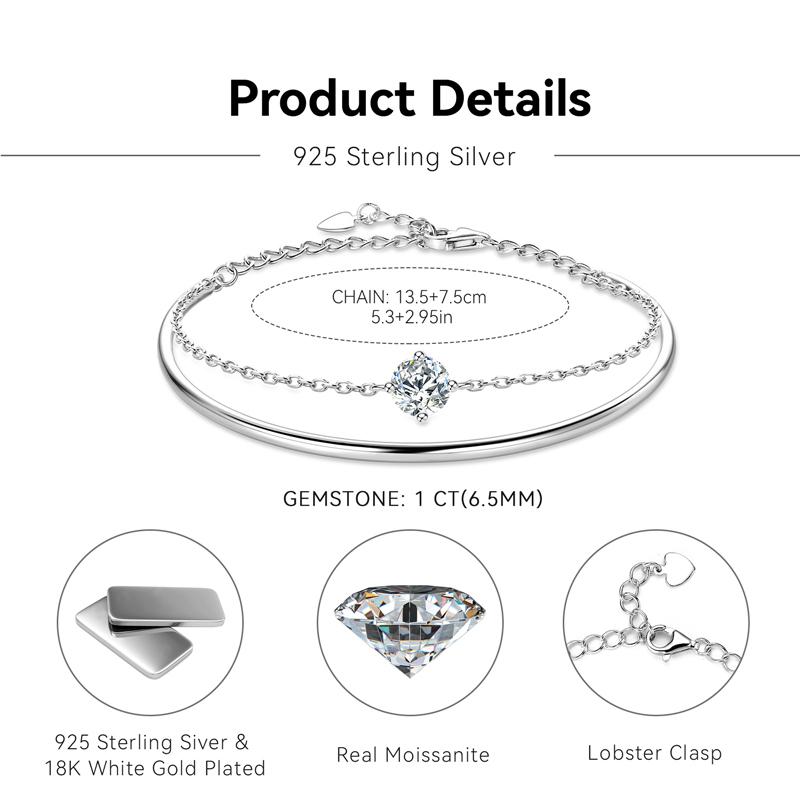

Lnngy 6.5mm Moissanite Bracelet For Women 925 Silver Double Chain Adjustable Cuff Bracelets Pulsera Wristband Jewelry 13.5cm-21.5cm