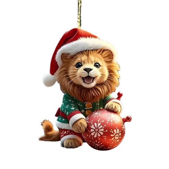 Christmas Ornament 2D Acrylic Dog/Bear/Bee/Rabbit/Rooster Hanging Decoration Cartoon Animals Xmas Tree Pendant for Home