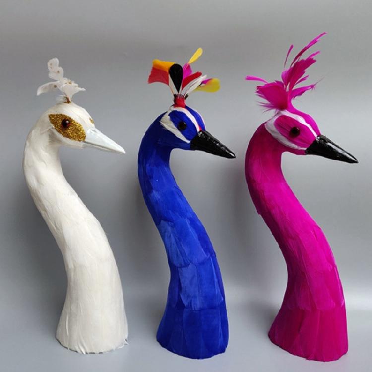 Realistic Feathered Peacocks Statue Ornament Peacocks Head Model for Home TV Cabinet Book Shelf Office Desk Decoration