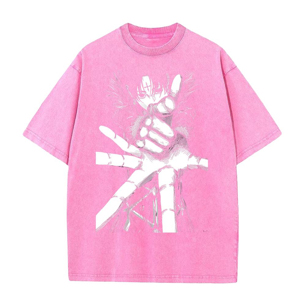 

Anime Hunter x Hunter Chrollo Graphic T Shirt Men Short Sleeve Clothing Casual Loose Tshirt Washed Cotton Tee Harajuku T-shirt S розовый