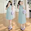 Real Shot 2026 Summer Ice Cool Short Sleeve Lapel Slimming Maternity Dress