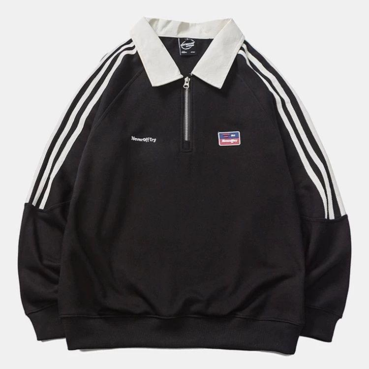 Damska bluza retro z półzapięciem na zamek i kołnierzykiem polo - styl college'owy, luźny krój na jesień/zimę 2025