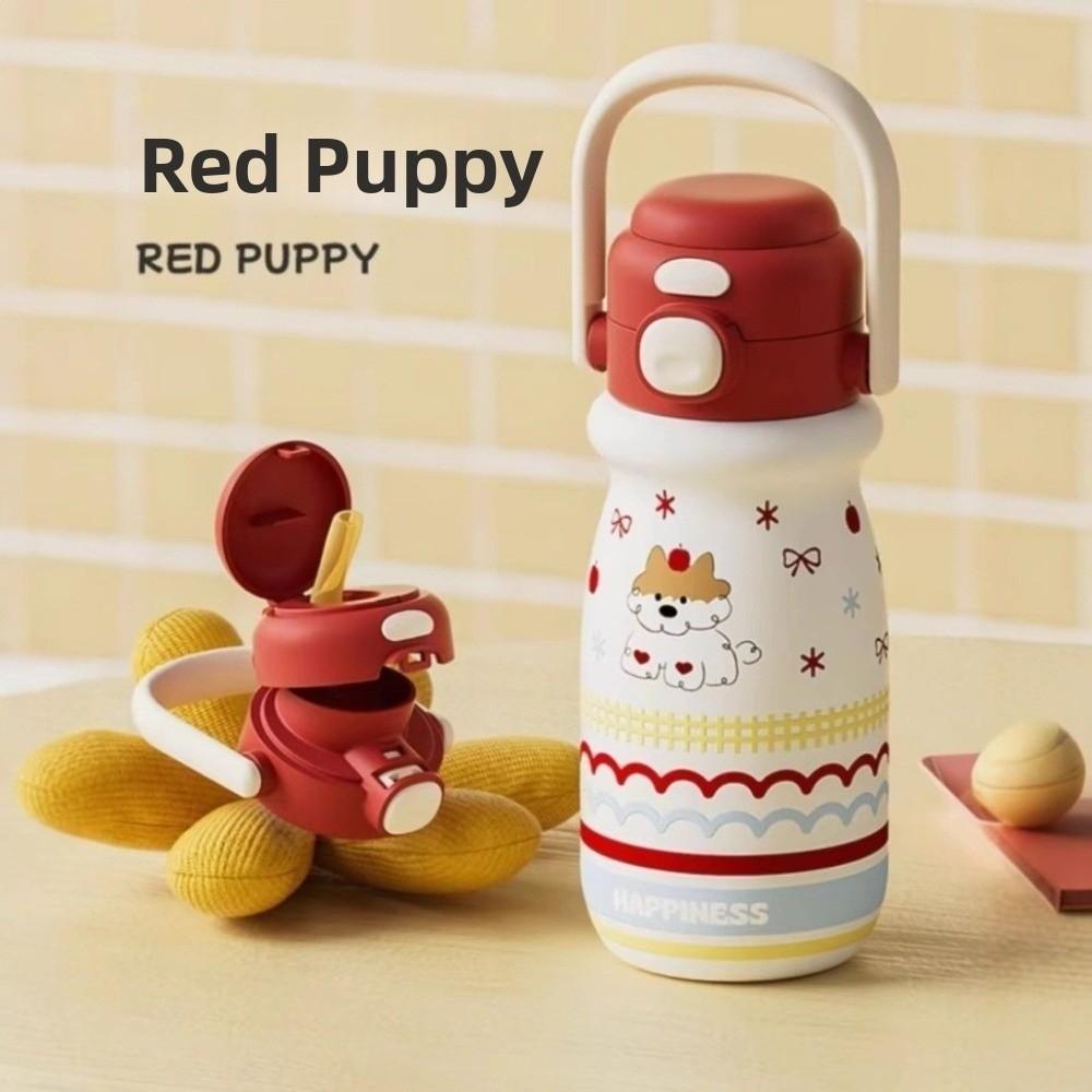 520ml Bounce Insulated Cup Double Drink with Handle Cartoon Straw Cup Leak Proof Heat and Cold Insulation