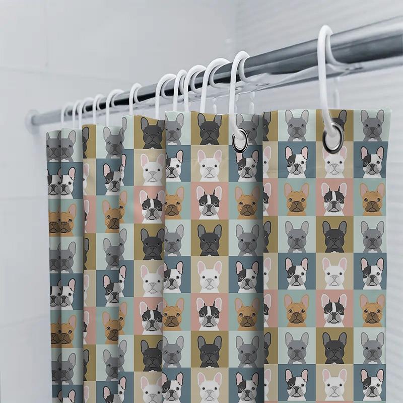 French Bulldog Shower Curtain Waterproof Cute Puppy Dog Pattern Bathroom Decor Farmhouse Style Modern Home Decor Trendy Washable