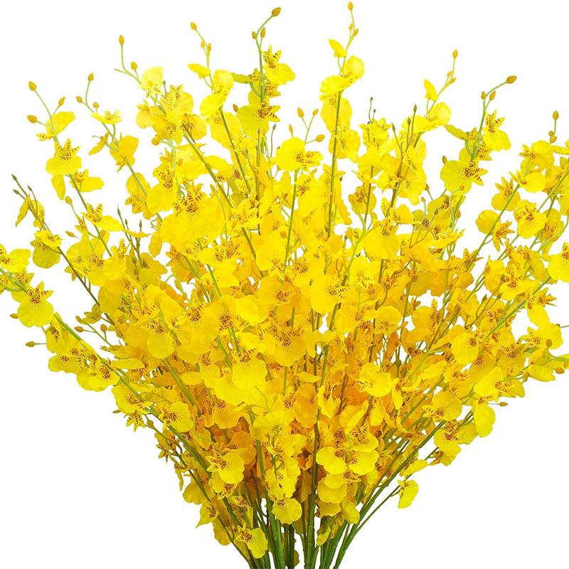 1Pcs Yellow Artificial Flowers Bouquet Orchid Fake Flower for Home Decor Garden Wedding Decoration Outdoor Flower Arrangement