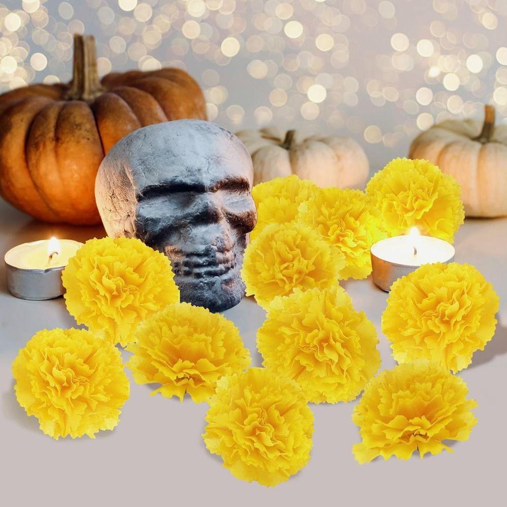 Large Marigold Flower Heads Silk Diwali Marigold Fake Flower Day Of The Dead Decorations Artificial Marigold Garland