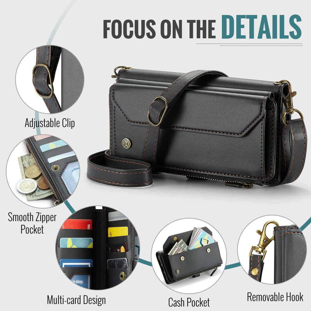 For Google Pixel 9 Pro XL 8Pro 7A Case with Pen Holder Slot, RFID Blocking Wallet Case with Card Holder Zipper Strap PU Leather