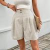 Damskie jednokolorowe casualowe letnie szorty z wysokim stanem i prostymi nogawkami