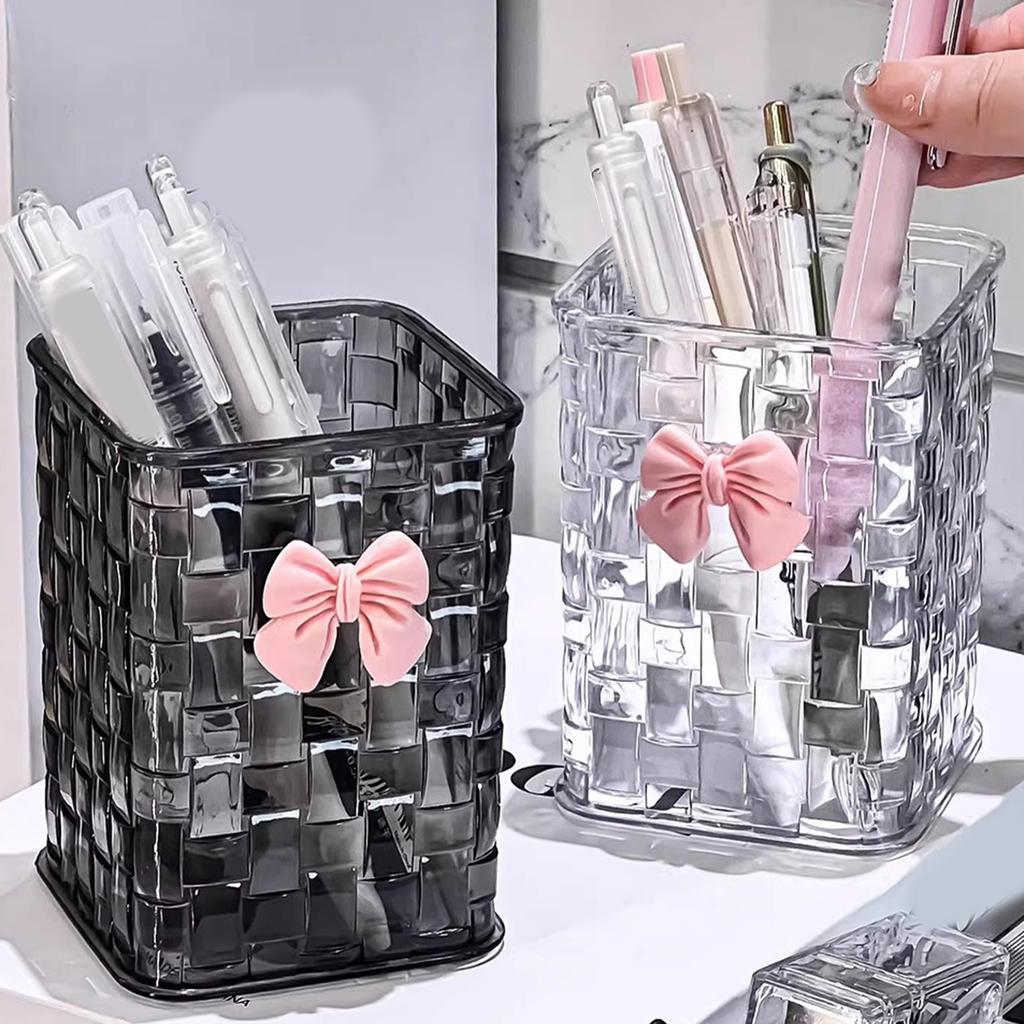 Rattan Woven Textured Pencil Cup Desktop Pen Organizers Space Saving Desktop Pen Organizers Makeup Brush Storage Box