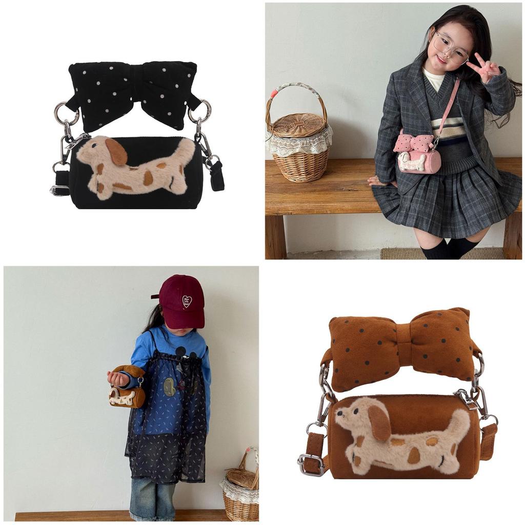 Princess Style Girl Bucket Bag With Bow And Dog Decoration For Kindergarten Daily Use
