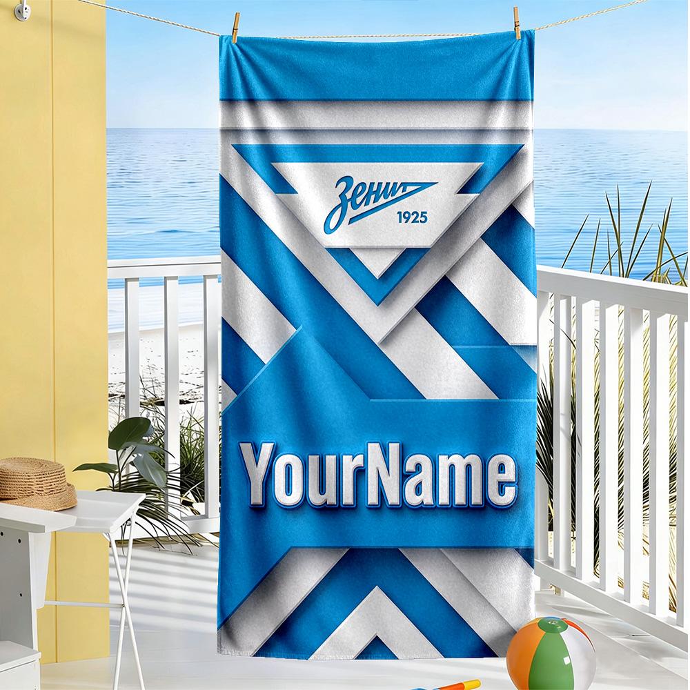 Fc Zenit Saint‑petersburg Customize Text Beach Towel Super Soft & Absorbent Portable for SwimmingBeachCamping Travel Beach AccessoriesGym
