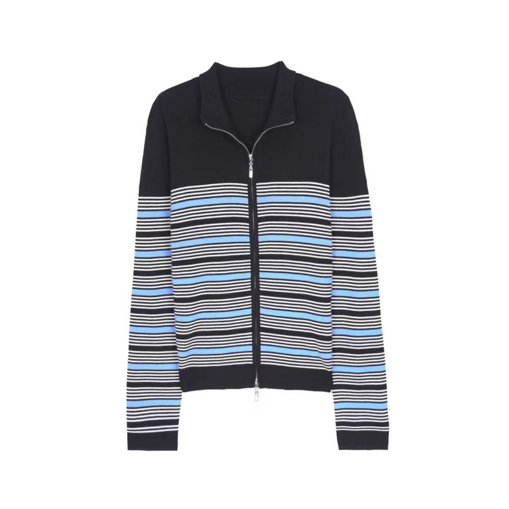 Yangzi Women's French Stripe Double-Zip Cardigan Sweater