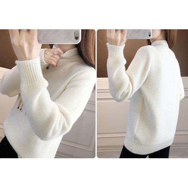 Imitation Mink Velvet Knitted Jumpers Female Autumn and Winter Loose Half High Collar Thickened Bottoming Sweaters