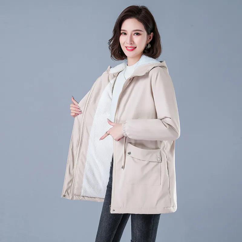Herbst Winter Damen Freizeit Parkas mit Futter Plüsch Kapuze Trenchcoat Oberbekleidung Jacke Baumwolle Warm Pufferjacke Damenbekleidung