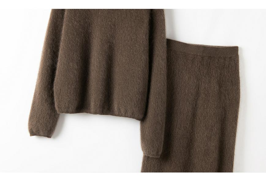 2026 Madder Brown Knit Sweater & Half Skirt Set in Heavyweight Pure Cashmere & Mulberry Silk