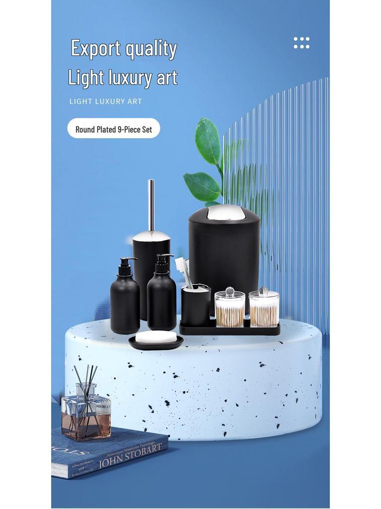 Essential Bathroom Set: Tooth Cup, Toothbrush & Toothpaste Dispenser, Cotton Swab Box, and Tray