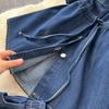 Vintage Spice Girl Style Denim Suit Women's Summer Drawstring Polo Neck Shirt Top Elastic Waist Wide Leg Slim Pants