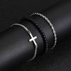 3pcs Stylsh Cross Men's Bracelet,Punk Stainless Steel Stacked Chain Link Wristband,Birthday Father's Day Gift for Him