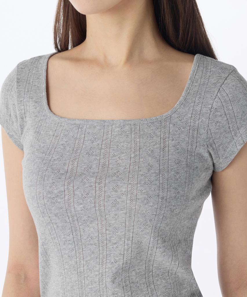 MUSINSA STANDARD WOMAN Women'S Pointel Square Neck Cap Sleeve T-Shirt [Melange Gray]